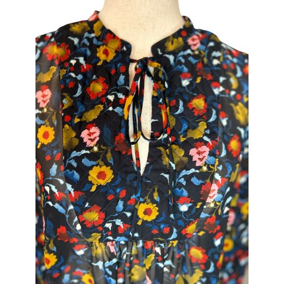 Zara Sheer Top Quilted Neckline Floral Blouse Small Preppy Twee Academia - Picture 2 of 7